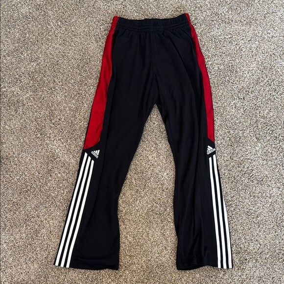 Adidas Black and Red Sweatpants with Signature Stripes - Picture 1 of 6